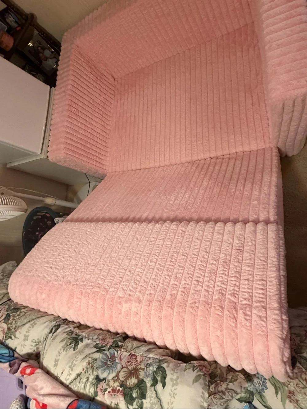 Plush Pink Corduroy Sofa Cover - Soft Quilted Slipcover